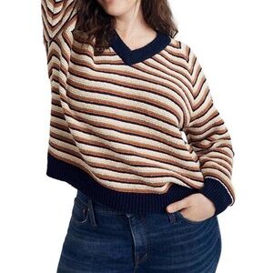 Madewell Multicolor Arden V-Neck Striped Knit Sweater
